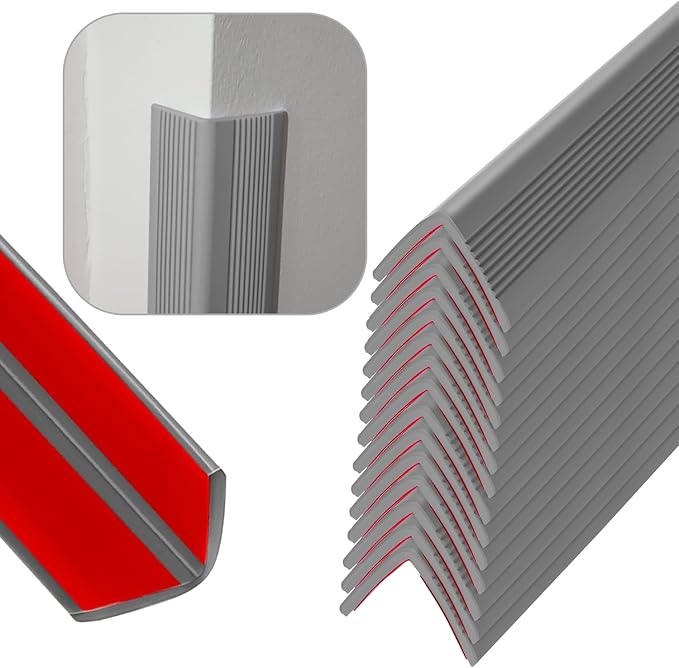 Rubber Bond Wall Corner Guard Edge Protector, Baby Proofing Corner Guards | Self-Adhesive Furniture Edge Strips for Home & Office (Grey, 15 Pack)
