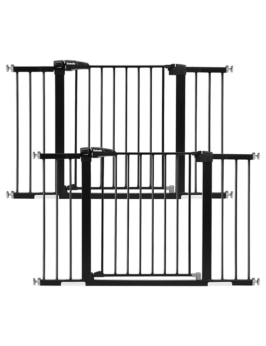 Babelio Baby Gate for Doorways and Stairs, 29-48" Auto Close Dog Gate PressGuard P7, Easy-Install Pressure Mounted Satey Door, No Drilling Safety Gate for Child and Pets, 2 Pack, Black