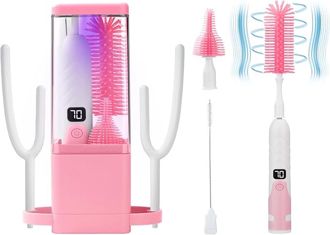 Electric Bottle Brush Cleaner,Electric Baby Bottle Brush Cleaner, Baby Bottle Washer,8 in 1Automatic Bottle Cleaner Brush Set (Pink)