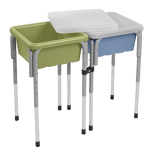 ECR4Kids 2-Station Sand and Water Adjustable Play Table, Sensory Bins, Fern Green/Powder Blue
