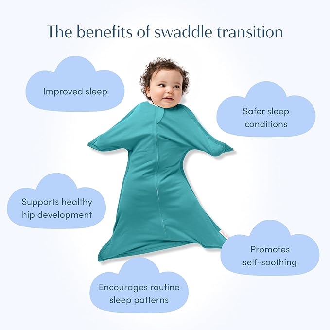 SleepingBaby Zipadee-Zip Transition Swaddle - Cozy Baby Swaddle Blanket with Zipper Convenience - Roomy Wearable Blanket for Easy Diaper Changes - Classic Teal, Large (12-24 Month)