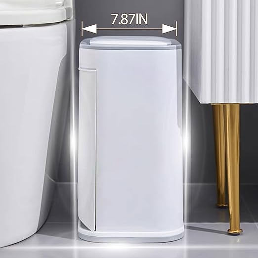 Procade Office Trash Can with Lid, 3 Gallon Bathroom Garbage Can, Narrow Plastic Trash Bin with Press top Lid and Pedal, Slim Gray Trash Can Waste Basket for Room, RV,Dorm.