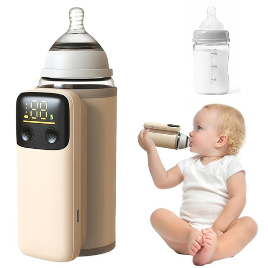 Portable Baby Milk Bottle Warmer for Breastmilk and Formula Feeding,Travel Fast Baby Bottle-Feeding Breast Milk Waterless Warmer,Rechargeable 6000 mAh Battery,Digital Display,Bottle Warmer On The Go