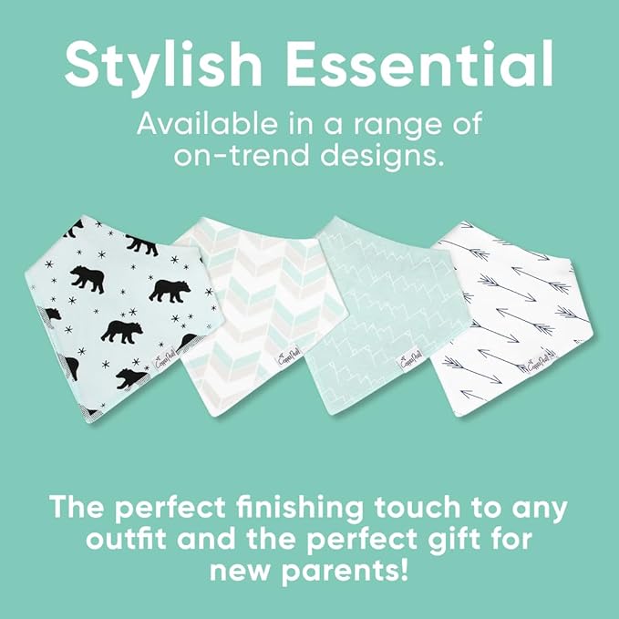 Copper Pearl 4 Pack Soft Cotton Baby Bibs for Drooling and Teething, Absorbent Drool Bibs for Baby Girl and Boy, Adjustable to Fit Newborns to Toddlers, Tons of Styles (Archer Set)