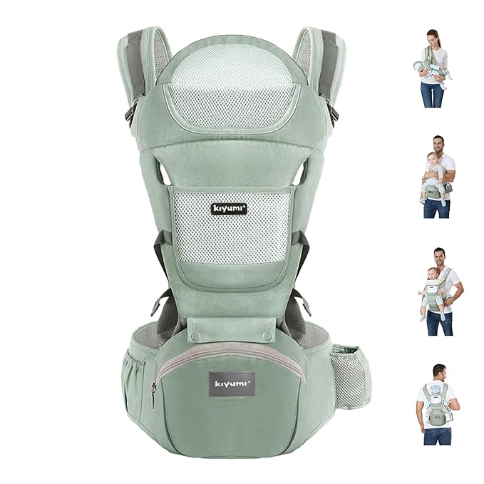 KIYUMI Baby Carrier with Hip Seat, 6- in-1 Baby Carrier Newborn to Toddler, Ergonomic M Position with Head Support and Breathable Mesh,Adjustable Removable Baby Sling Carrier (7-45 lbs) BXLU