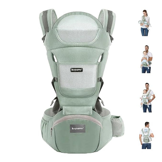KIYUMI Baby Carrier with Hip Seat, 6- in-1 Baby Carrier Newborn to Toddler, Ergonomic M Position with Head Support and Breathable Mesh,Adjustable Removable Baby Sling Carrier (7-45 lbs) BXLU