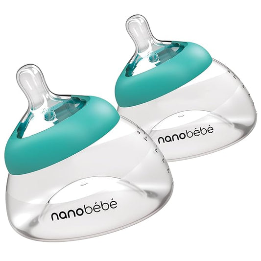 Nanobebe Breastmilk Bottle, Breastfeeding Newborn Breast Like, Anti Colic, Perfect Latch, Preserves Breast Milk nutrients, Twin-Pack Teal