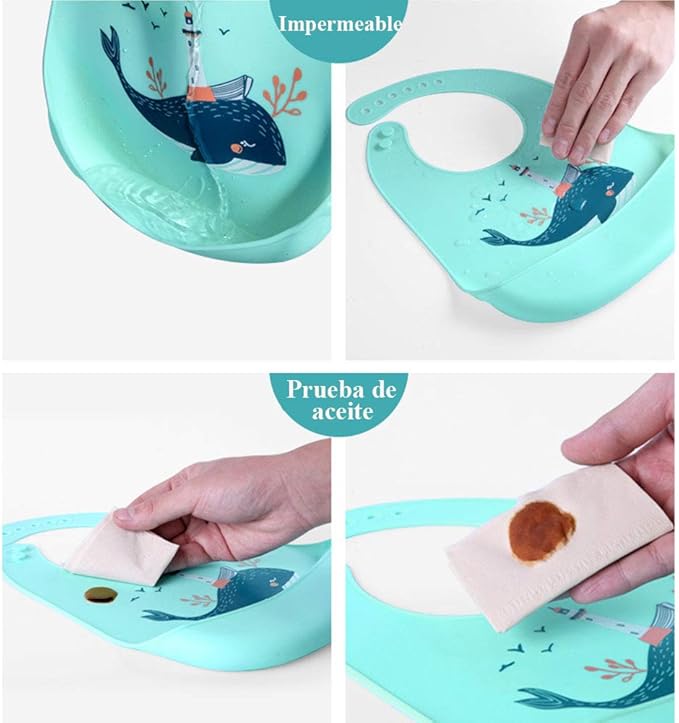 Baby Silicone Feeding Bibs, 3pcs Adjustable Waterproof Bibs for Feeding