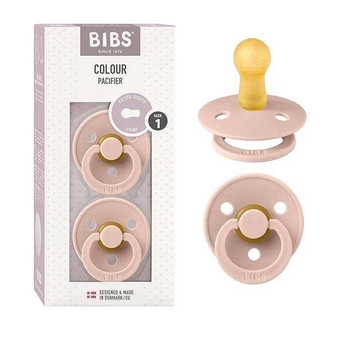 BIBS Pacifiers Colour Collection | Natural Rubber Baby Pacifier | Set of 2 BPA-Free Soothers | Made in Denmark | 0+ Months (Pack of 2) | Blush