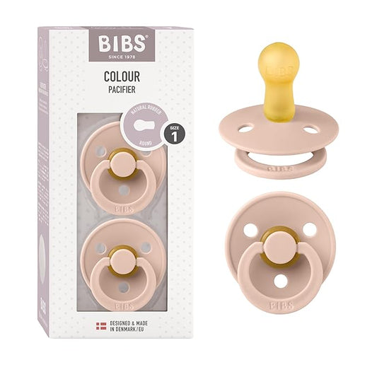 BIBS Pacifiers Colour Collection | Natural Rubber Baby Pacifier | Set of 2 BPA-Free Soothers | Made in Denmark | 0+ Months (Pack of 2) | Blush
