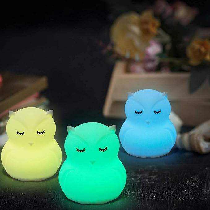 Night Light, Bedside Lamp for Children/Kids, Baby Nursery Lamp for Breastfeeding Safe, Break Resistant, Eye Caring, Adjustable Brightness & Color, Touch Control + Remote Control - Medium Owl