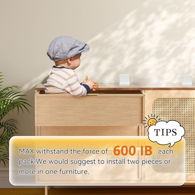 Furniture Anchors 4 Pack,Aesthetic & Invisible Once Installed,Secure 600 lbs Bookcase Dresser to Wall,Anti-Tip Furniture Safety Anchor to Childproof and Babyproof Your Home (Grey)