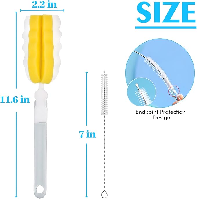 INVODA Bottle Brush 4Pack Long Handle Cup Cleaner Brush Whit Straw Brushes 4Pack Sponge Bottle Scrubber Detachable Handle Cup Cleaning Brush for Baby Bottle Clean Mugs (4 PCS+Straw Brushes 4PCS)