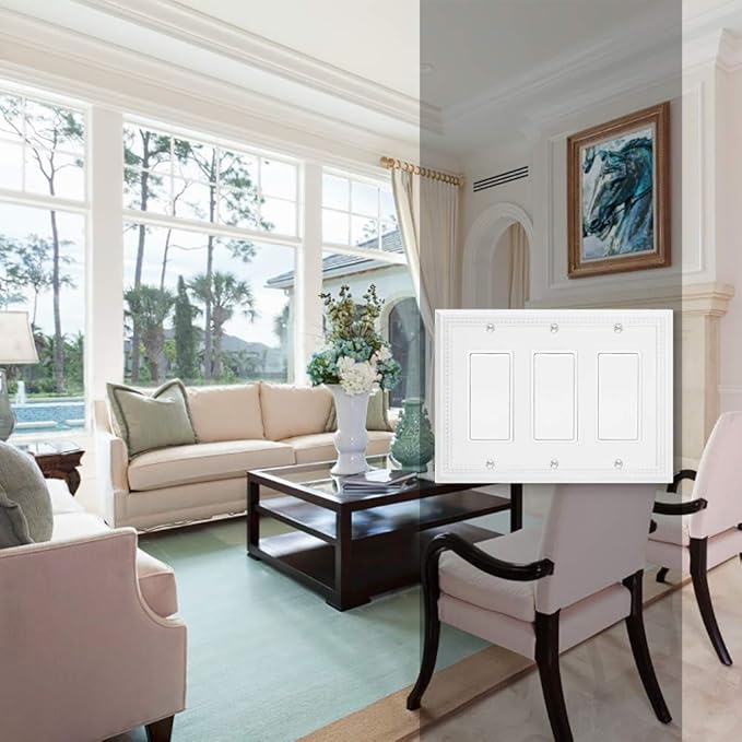 Henne Bery Sunken Pearls Heavy Duty Decorative Wall Plate Switch Plate Outlet Cover (Triple Decorator, White)