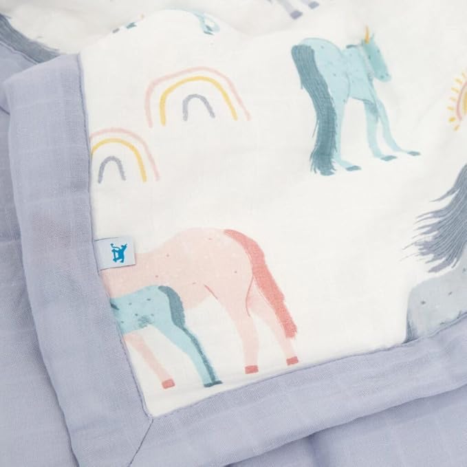 Little Unicorn Lofty Comforter Blanket | Super Soft & Breathable Muslin Fabric| Great for Play & Bedtime Blanket (Unicorns)