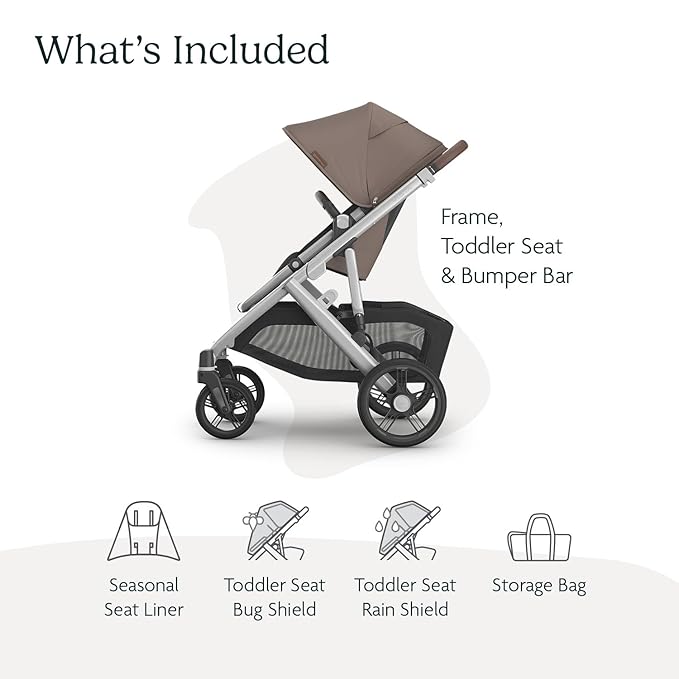 UPPAbaby Vista V3 Stroller - Full-Size Single-to-Double Stroller System - Toddler Seat, Bug Shield, Rain Shield, and Storage Bag Included - Theo (Dark Taupe/Silver Frame/Chestnut Leather)