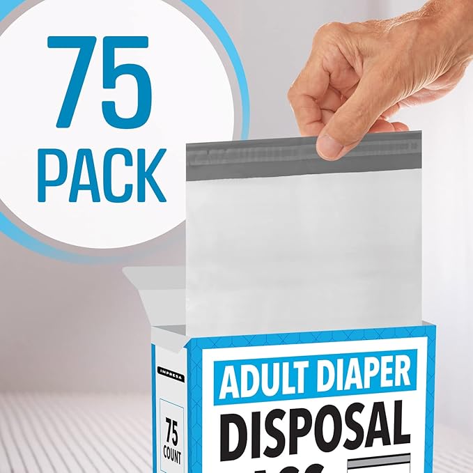 IMPRESA Disposable Adult Diaper Bags - 75-Pack, 12 x 15 in, Unscented - Odor-Proof, Leak-Proof & Tear-Resistant - Extra-Thick Bags for Adult Diapers & Incontinence Pads