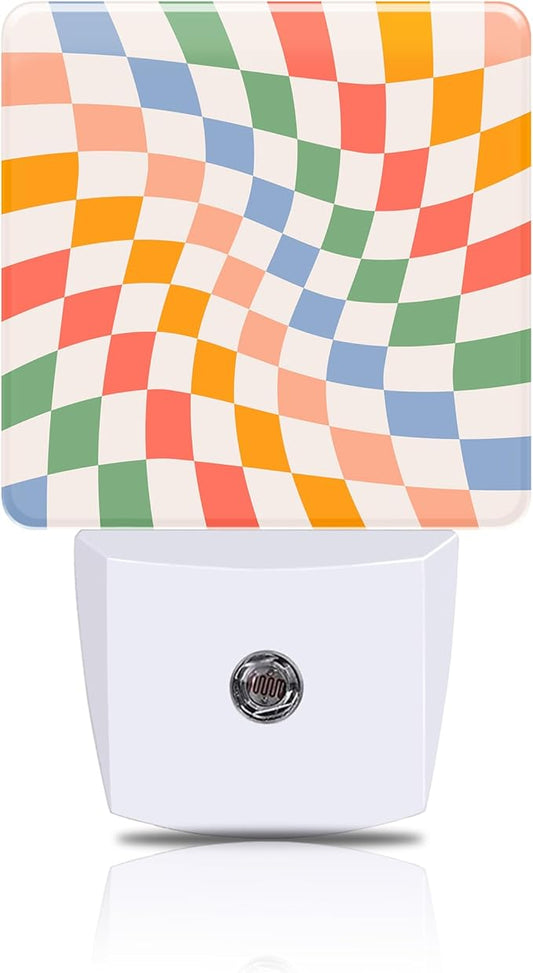 Wavy Checkerboard Night Light, Plug-in Nightlight with Dusk to Dawn Auto Sensor for Home Bedroom Hallway Kitchen Stairway 0.5W Sleep Friendly Led Lamp for Women Men