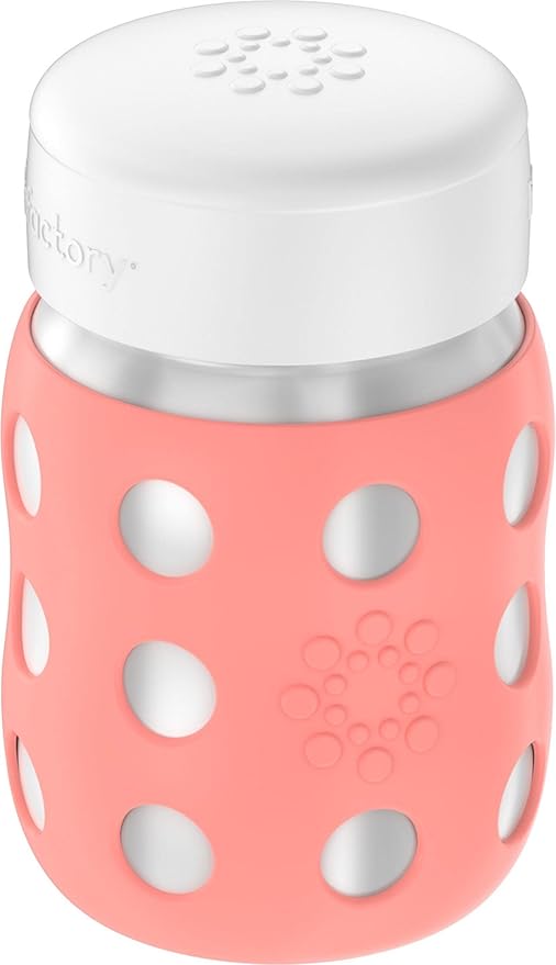 Lifefactory 8-Ounce Stainless-Steel Vacuum-Insulated Wide-Neck Baby Bottle with Flat Cap, Cantaloupe (LS2231WCA4)