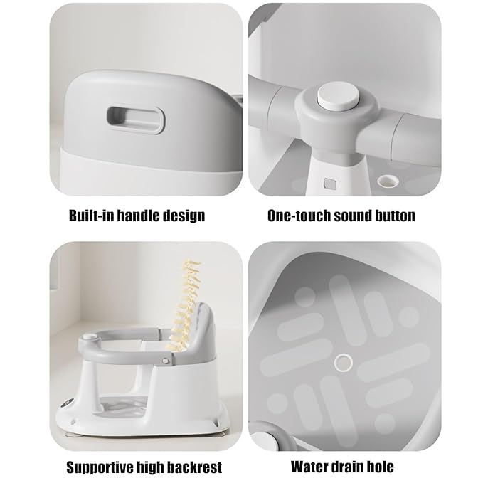 PandaEar Baby Bath Seat for 6 Months & Up, Non-Slip Toddler Bath Chair with Temperature Display, 4 Suction Cups & Soft Cushion, Infant Bathtub Seat for Sitting Up (Gray)