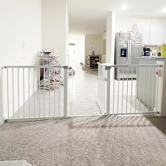 (85-100 inches Width) Large Baby Gate for Stairs, Doorways, Extra Wide Baby Gate Indoor, Metal, Durability Dog Gates for The House White, Auto Close Safety Child Gate, Pet gate.