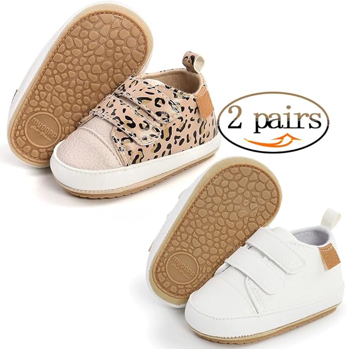 2Pairs Baby Shoes,Boys Girls Non-Slip Rubber Sole Sneakers,Unisex Infant Soft Lightweight First Walking Crib Shoes