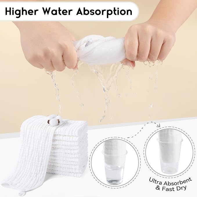 Muslin Burp Cloths for Baby 100% Cotton Burping Cloths for Boys Girls Large 20''X10'' Extra Soft and Absorbent 12 Pack - White