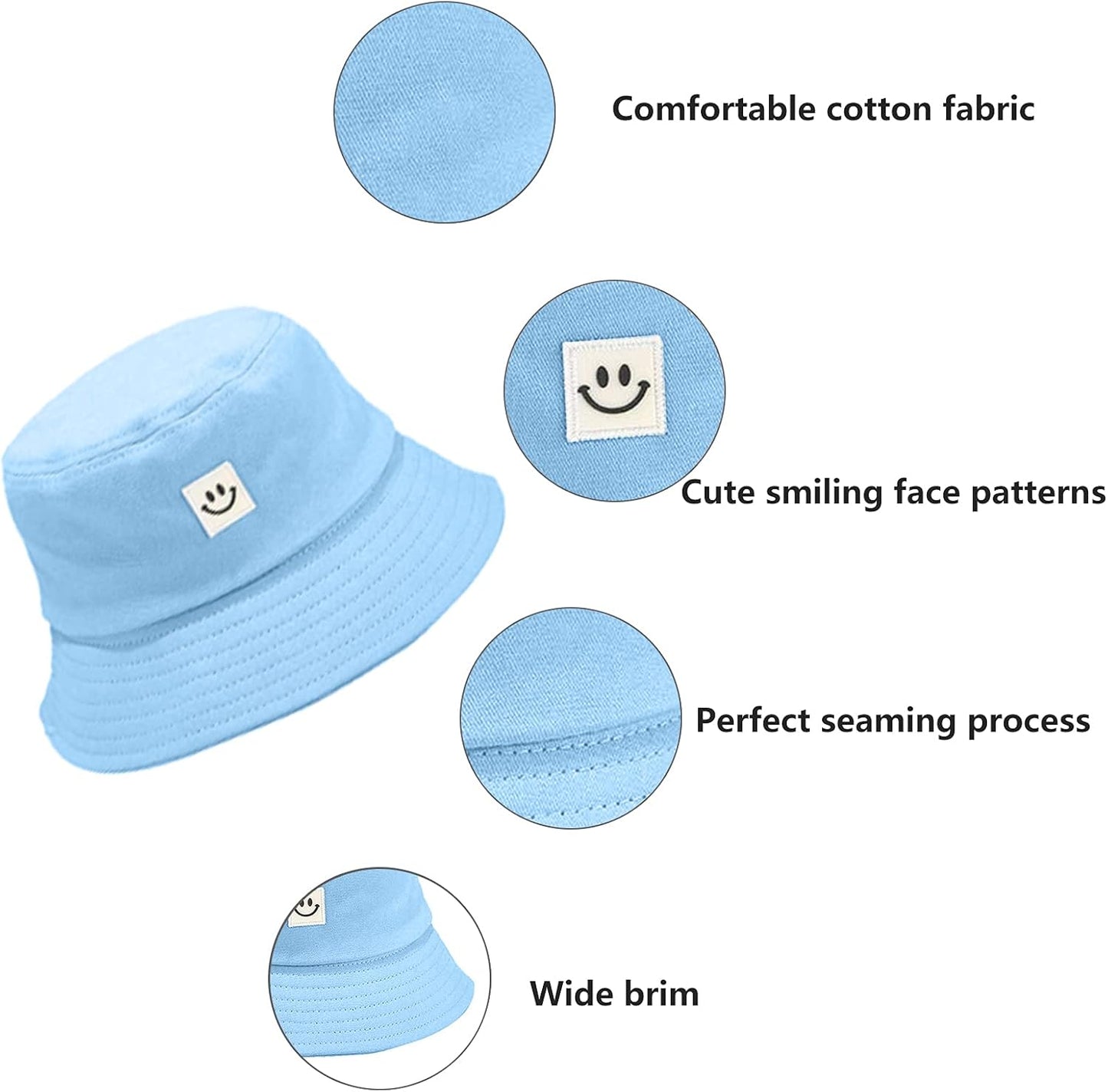 Kids Sun Hat Smile Face Bucket Hat for Girls Boys Summer Sun Protection Cotton Unisex Beach Cap