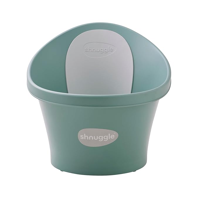 Shnuggle Newborn Baby Bath | Built in Support Bump and Soft Backrest | Suitable from Newborn | Bath Seat Support Includes Plug | Eucalyptus Green