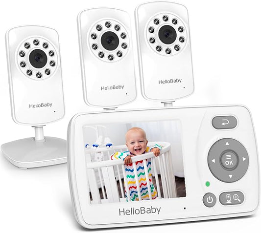 HelloBaby Monitor with 3 Cameras, 2.4'' Portable Travel Screen Baby Monitor No WiFi, 1000ft Long Range Video Baby Monitor, Night Vision, VOX Mode-Power Saving, Baby Safety Camera,for Baby/Pet/Elder
