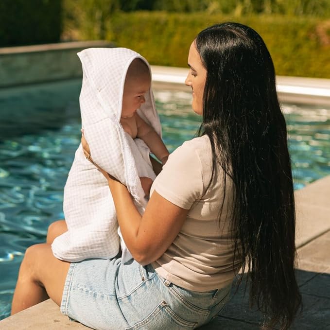 Little Unicorn Premium Infant Hooded Bath Towel| Soft & Absorbent Cotton & Terry Fabric for Newborns (Tan Gingham)