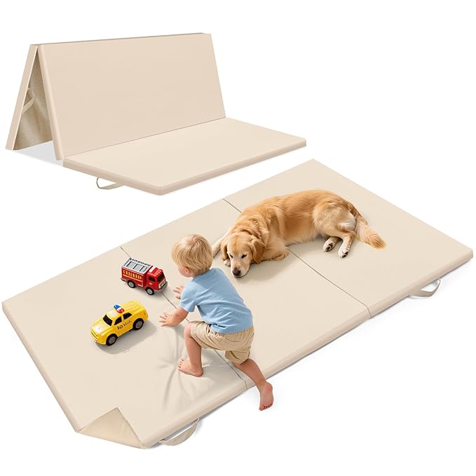 39X59Inch Trifold Thick Foam Play Mat for Babies| Soft Padded Foam Floor Mat for Kids Playroom | Foldable Playmat | Non-Slip Crawling Removable Cover Washable Crawling Playmat Infant