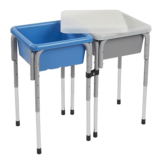 ECR4Kids 2-Station Sand and Water Adjustable Play Table, Sensory Bins, Grey/French Blue