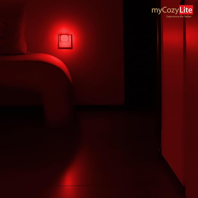 myCozyLite Red Night Lights Plug into Wall, Warm White Light, 2 in 1, Plugin Nightlights 4 Pack, Dusk to Dawn Sensor, Dimmable, Automatic Lights, for Bathroom, Bedroom, Kitchen, Hallways, Nursery