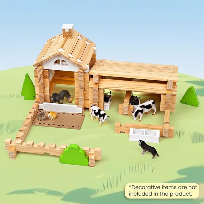 Jovi-mindly＆Notchies 107 Pcs Wooden Blocks Toys with Door and Windows,Classic Old Fashioned Toys,Wooden Building Blocks for Kids Ages 4-8 Boys and Girls,FSC Certified,Halloween Gifts