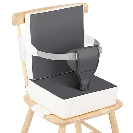 Toddler Booster Seat for Dining Table Kitchen Chair, Waterproof Non-Slip with Backrest & Adjustable Straps, Portable PU Travel Baby Kids Booster Seat Cushion