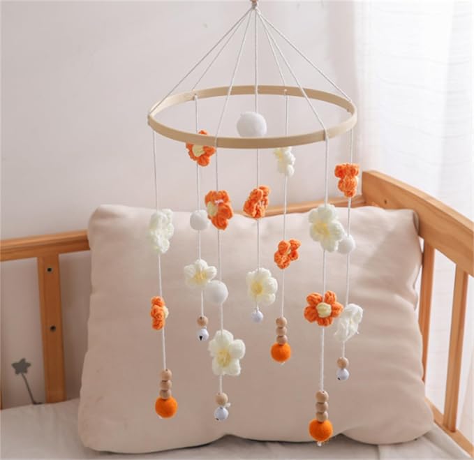 Baby Mobile for Crib - Modern Baby Mobile - Nursery Mobile for Girl or Boy - Hand-Crocheted Colourful Little Flower - Baby Crib Mobile for Boys Girls (C)