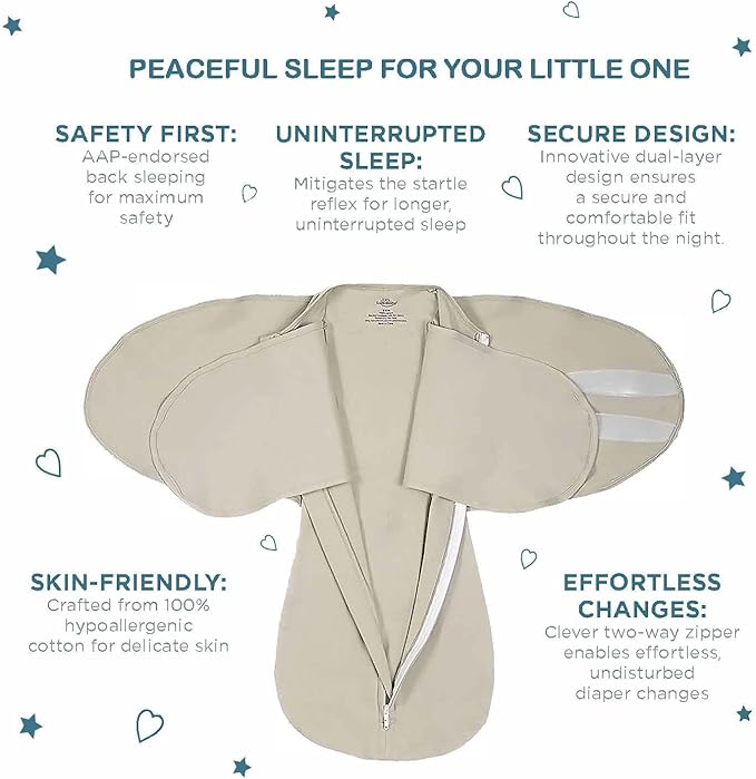 LullaBaby "Double Dream Swaddle: Exclusive Dual Wing Design, Pediatrician-Endorsed, Ultra-Soft Cotton, 2-4 Months, 12-20 lbs - Desert Sage