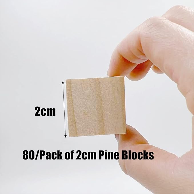Natural Wooden Blocks for Crafts - Unfinished Wood Cubes, 2 cm Square Blocks, Pack of 80 for Arts and DIY Projects