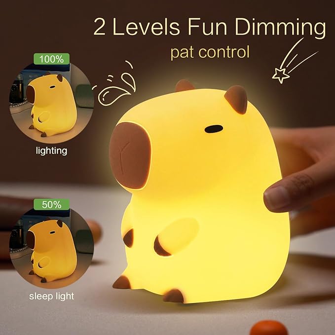 Capybara Cute Night Light, Squishy Capybara Lamp Xmas Gifts Toys, Rechargeable LED Dimmable Silicone Nightlight for Kids, Funny Light Up Capibara, Baby Nursery College Dorm Fall Décor