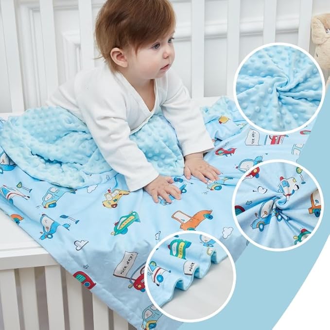 QSTEHEML Baby Blankets for Boys Neutral,Super Soft Nursery Minky Blanket Unisex, Baby Gifts Double Layer with Dotted Backing, Nursery Blankets for Crib Stroller(Blue Car30*40in)