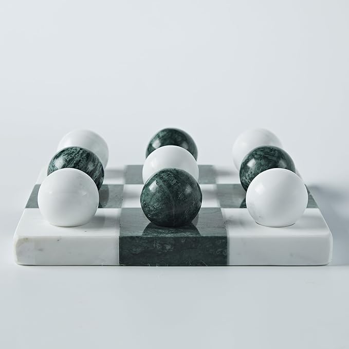 Marble Tic Tac Toe Board Decoration, Premium Handcrafted Marble Board with Unique Marbled Spherical Chess Pieces, Modern Home Decor, Perfect for Living Room, Office, Coffee Table
