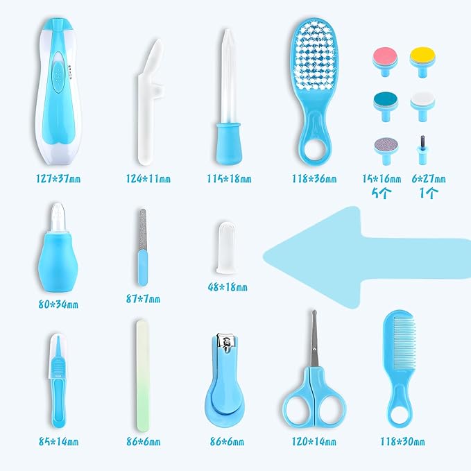 Baby Grooming Kit, Infant Safety Care Set with Hair Brush Comb Nail Clipper Nasal Aspirator,Baby Essentials Kit for Newborn Girls Boys (Blue-20 in 1)