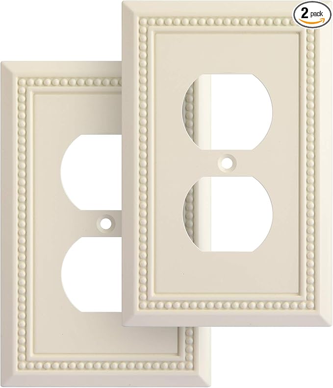 Henne Bery Sunken Pearls Heavy Duty Decorative Wall Plate Switch Plate Outlet Cover, Durable Solid Zinc Alloy (Single Duplex 2PK, Light Almond)