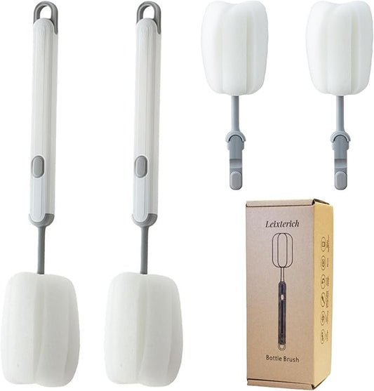 Bottle Brush Long Handle Cup Cleaner Brush Sponge Bottle Scrubber Detachable Handle Portable Sponge Cleaning Brush for Cups Wine Glasses Water Bottles Baby Bottles and Vacuum Flasks (White)