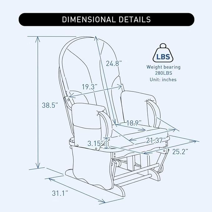 Rubber Wood Gliding Rocking Chair for Nursery, Velvet Frabic Rocking Chair Glider Rocker with Arm Rest, Padded Cushion for Living Room Bedroom Reading Room, 280lbs Weight Capacity, Blue