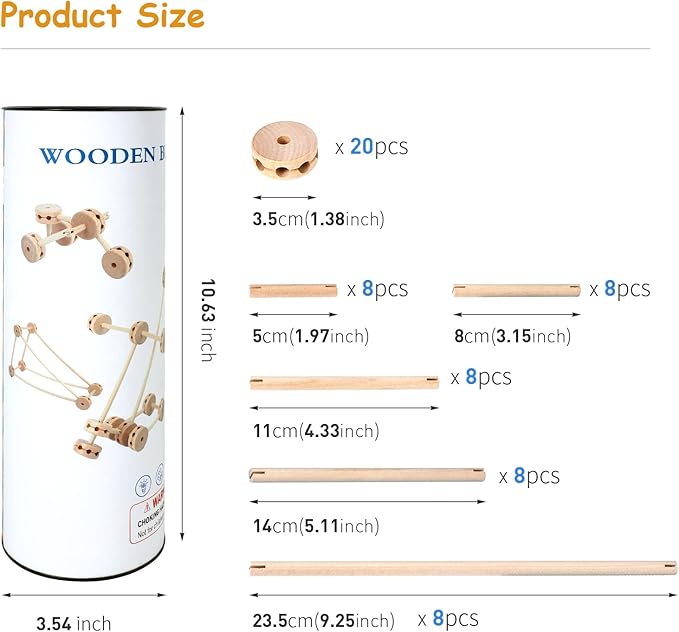 WODI 60PCS Wooden Building Blocks for Kids Ages 4-8, STEM Toys Montessori Learning Toys, Large DIY Educational Construction Blocks for Toddlers, Creative Splicing Activity Set with Manual