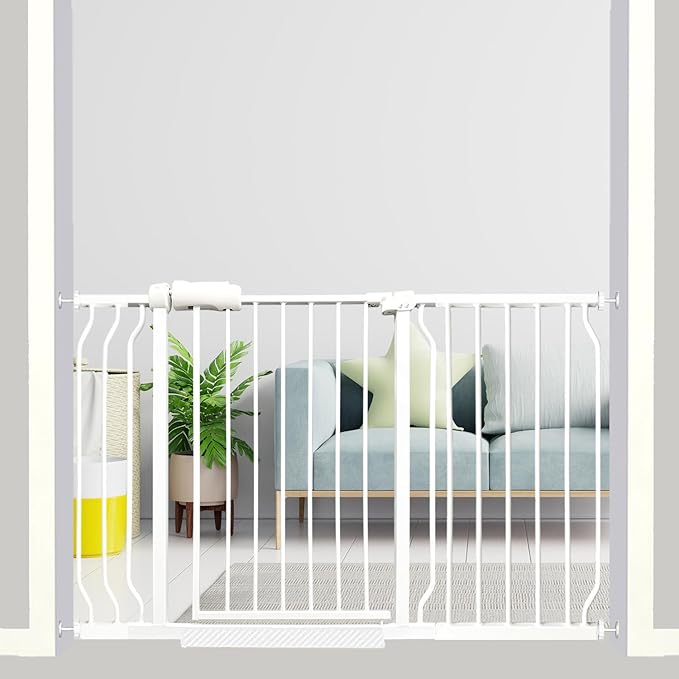 48-53 Inch Extra Wide Baby Gate, Walk Through Safety Gate for House Doorways & Banisters, White Heavy-Duty Metal with Extension Kit