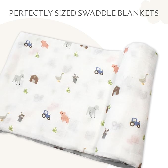 Muslin Baby Swaddle - Breathable Receiving Blankets for Newborn Baby, 70% Viscose derived from Bamboo, 30% Spandex, Imported