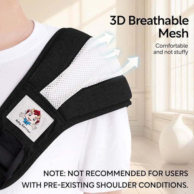 Baby Sling Carrier with Hip Seat - Breathable & Adjustable, Anti-Slip Design for Infants 0-36 Months, ASTM Certified, Ergonomic Hands-Free Carrier Carrying 8-35lbs (Black)